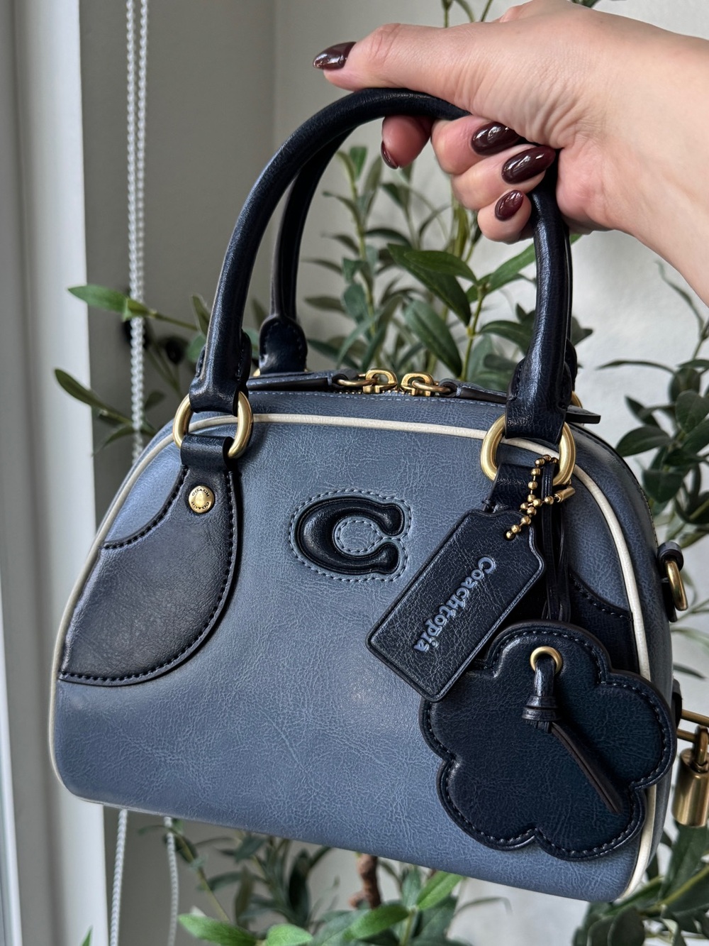 Coach Blue Coachtopia Bowling Top Handle Bag with Crossbody Strap